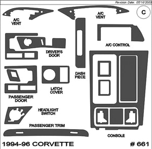 1994-1996 Chevrolet Corvette Real Brushed Aluminum Dash Trim Kit