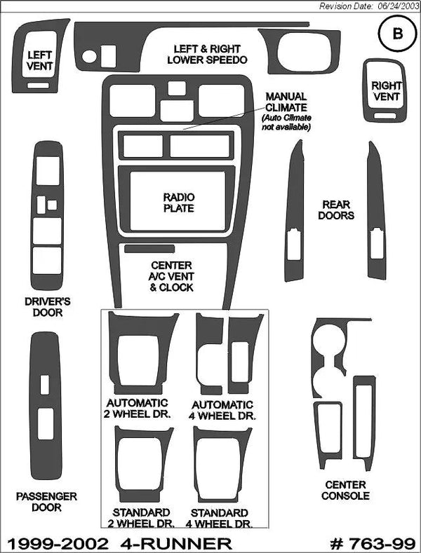 1999-2002 Toyota 4-Runner Wood Grain Dash Trim Kit