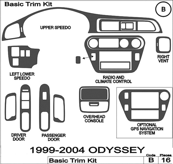 1999-2004 Honda Odyssey Wood Grain Dash Trim Kit