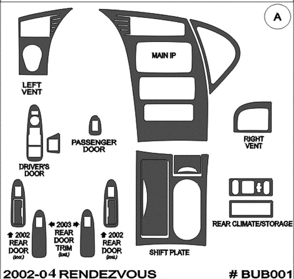 2002-2004 Buick Rendezvous Wood Grain Dash Trim Kit