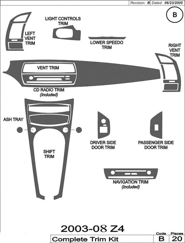 2003-2008 BMW Z4 Real Carbon Fiber Dash Trim Kit