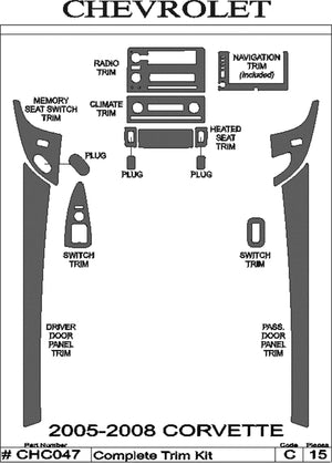 2005-2011 Chevrolet Corvette Wood Grain Dash Trim Kit
