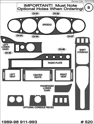 1989-1998 Porsche 911 / 993 Real Carbon Fiber Dash Trim Kit