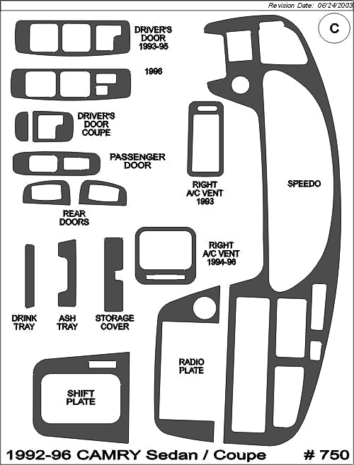1992-1996 Toyota Camry Real Brushed Aluminum Dash Trim Kit