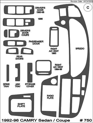 1992-1996 Toyota Camry Wood Grain Dash Trim Kit