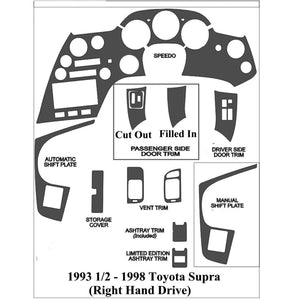 1993-1998 Toyota Supra Real Brushed Aluminum Dash Trim Kit (Right Hand Drive Model)