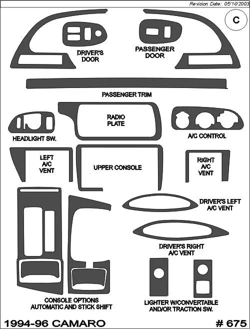 1994-1996 Chevrolet Camaro Real Carbon Fiber Dash Trim Kit