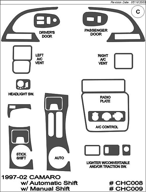1997-2002 Chevrolet Camaro Real Brushed Aluminum Dash Trim Kit