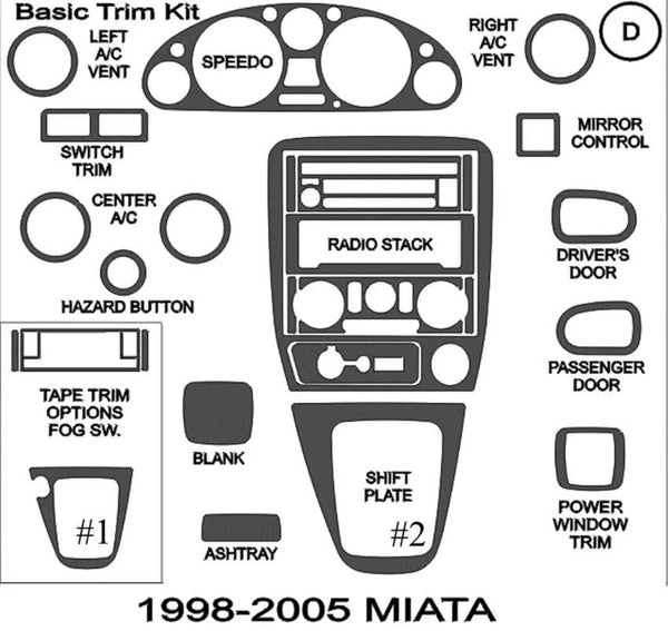1998-2005 Mazda Miata Real Brushed Aluminum Dash Trim Kit