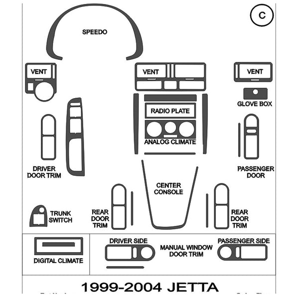 1999-2004 Volkswagen Jetta Real Brushed Aluminum Dash Trim Kit Direct Car Trim