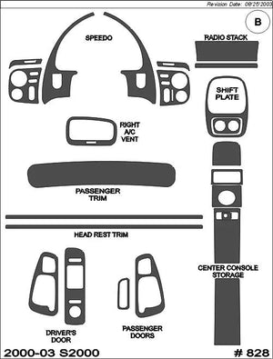2000-2003 Honda S2000 Real Brushed Aluminum Dash Trim Kit