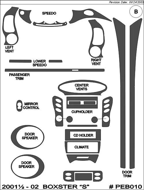 2001 1/2-2002 Porsche Boxster "S" Real Brushed Aluminum Dash Trim Kit