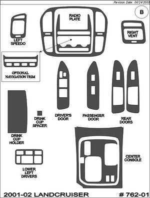 2001-2002 Toyota Landcruiser Real Brushed Aluminum Dash Trim Kit