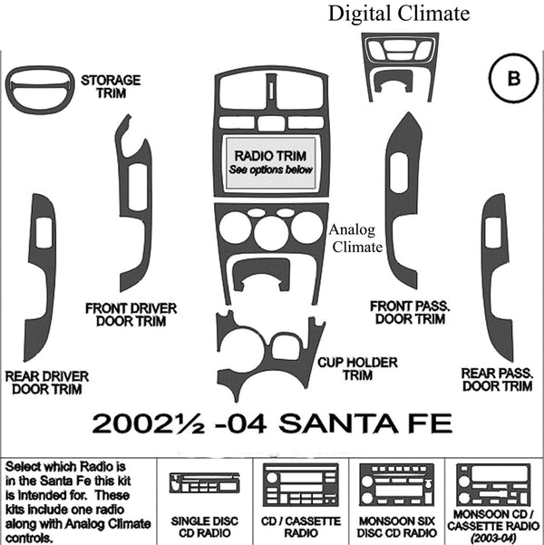 2002-2004 Hyundai Santa Fe Real Brushed Aluminum Dash Trim Kit