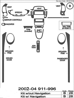 2002-2004 Porsche 996 Real Carbon Fiber Dash Trim Kit