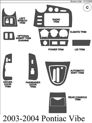 2003-2004 Pontiac Vibe Real Brushed Aluminum Dash Trim Kit