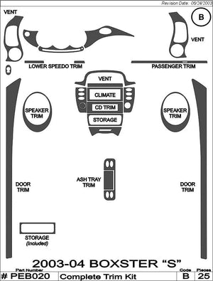 2003-2004 Porsche Boxster "S" Real Carbon Fiber Dash Trim Kit