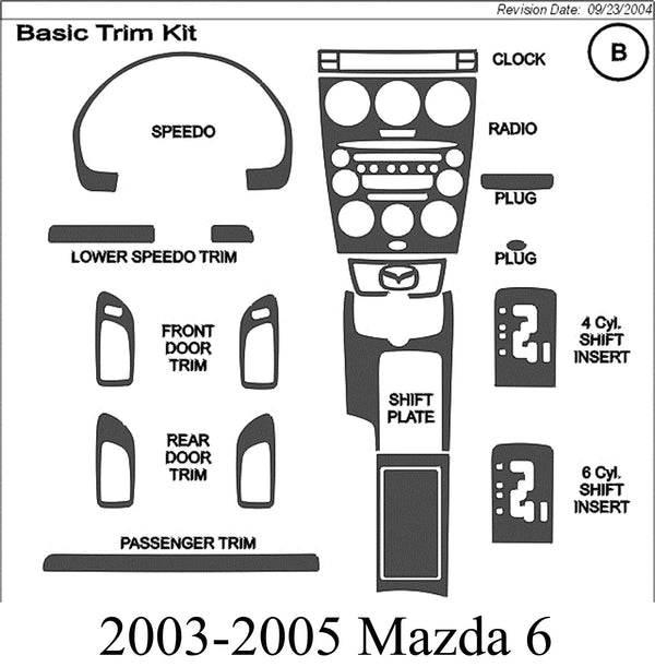2003-2005 Mazda 6 Real Brushed Aluminum Dash Trim Kit