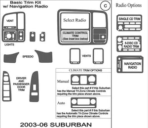 2003-2006 Chevrolet Suburban Real Brushed Aluminum Dash Trim Kit