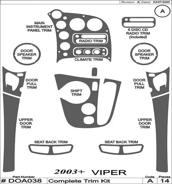 2003-2008 Dodge Viper Real Brushed Aluminum Dash Trim Kit