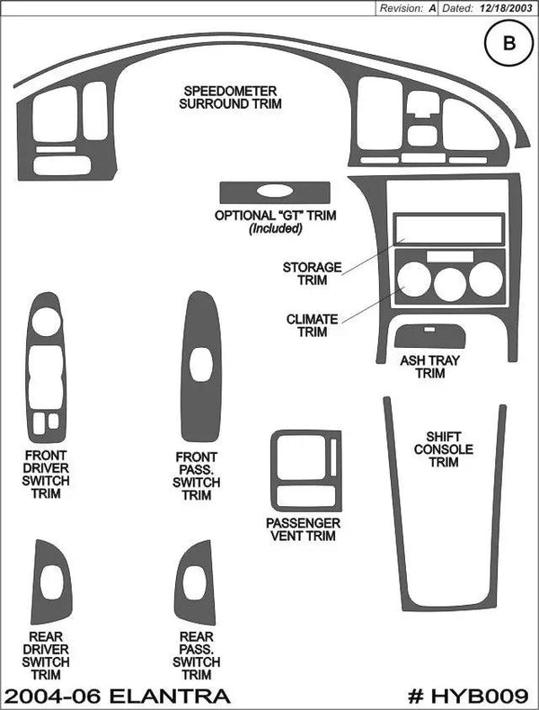 2004-2006 Hyundai Elantra Real Brushed Aluminum Dash Trim Kit