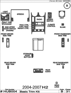 2004-2007 Hummer H2 Real Carbon Fiber Dash Trim Kit