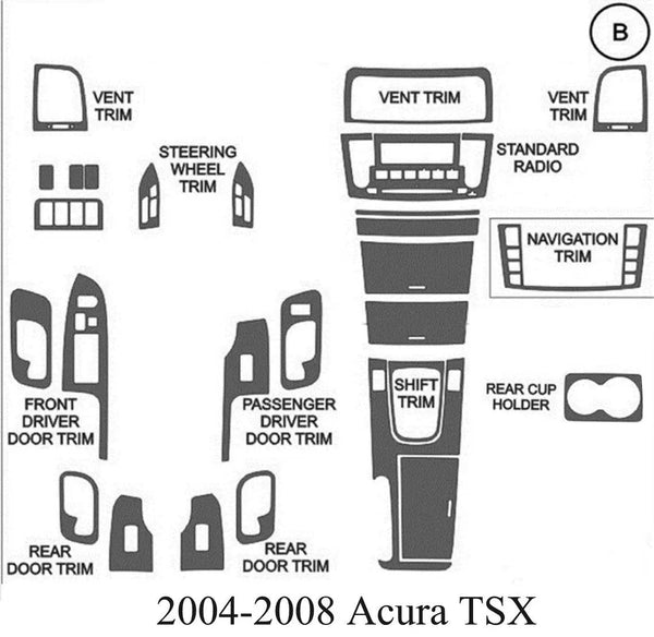 2004-2008 Acura TSX Real Brushed Aluminum Dash Trim Kit