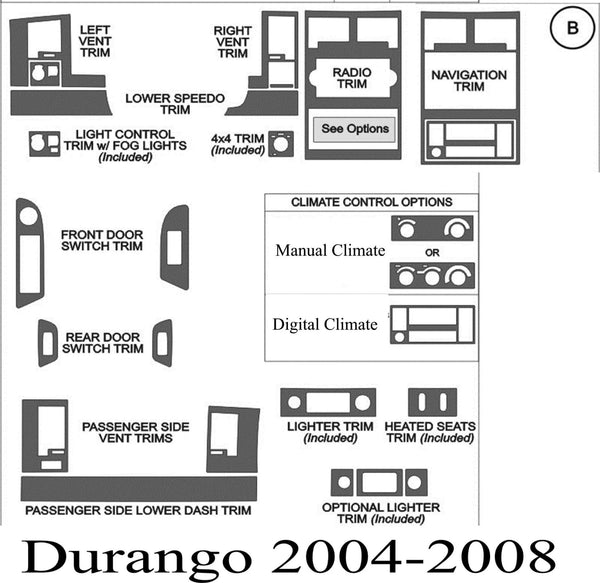 2004-2008 Dodge Durango Real Brushed Aluminum Dash Trim Kit