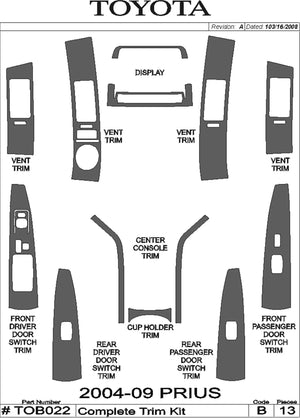 2004-2009 Toyota Prius Wood Dash Grain Trim Kit