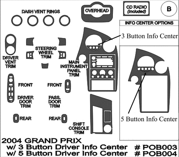 2004 Pontiac Grand Prix Real Carbon Fiber Dash Trim Kit