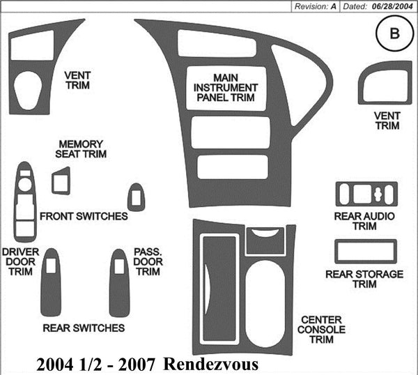 2004.5-2007 Buick Rendezvous Real Brushed Aluminum Dash Trim Kit