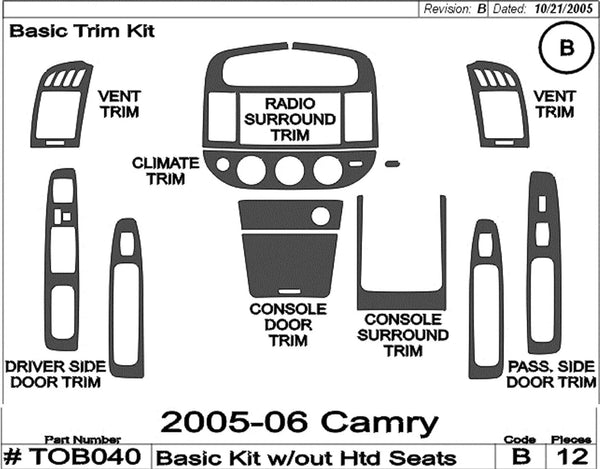 2005-2006 Toyota Camry Real Brushed Aluminum Dash Trim Kit