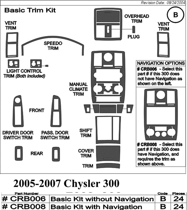 2005-2007 Chrysler 300 Real Brushed Aluminum Dash Trim Kit