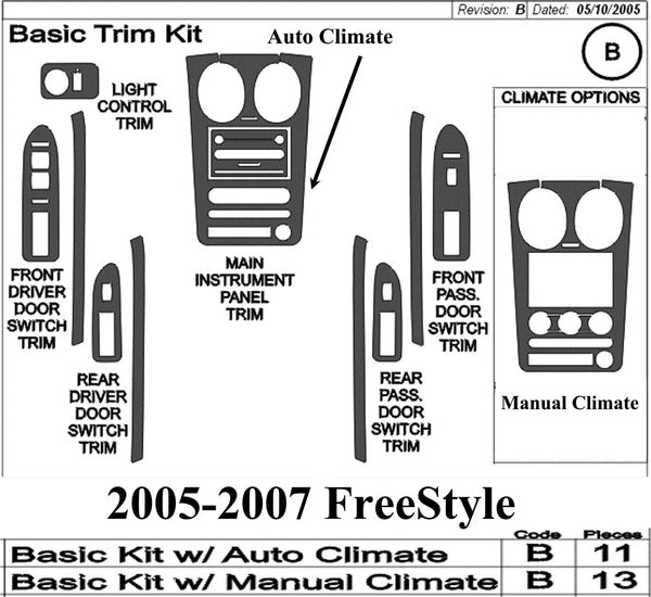 2005-2007 Ford FreeStyle Real Brushed Aluminum Dash Trim Kit