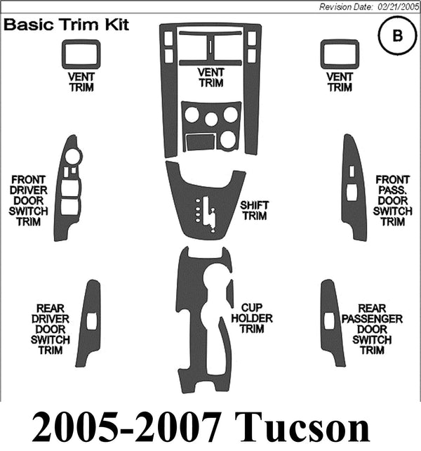 2005-2007 Hyundai Tucson Real Brushed Aluminum Dash Trim Kit