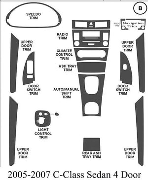 2005-2007 Mercedes Benz C-Class Sedan Real Carbon Fiber Dash Trim Kit