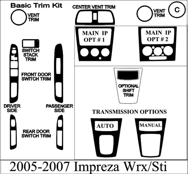 2005-2007 Subaru Impreza WRX / STI Real Brushed Aluminum Dash Trim Kit