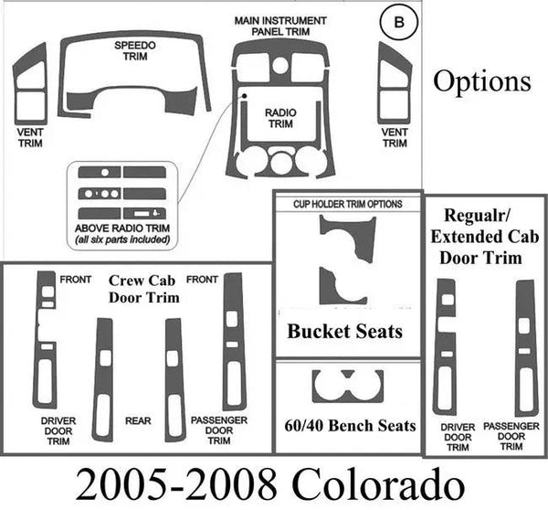 2005-2008 Chevrolet Colorado Real Brushed Aluminum Dash Trim Kit