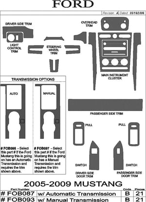 2005-2009 Ford Mustang Wood Grain Dash Trim Kit