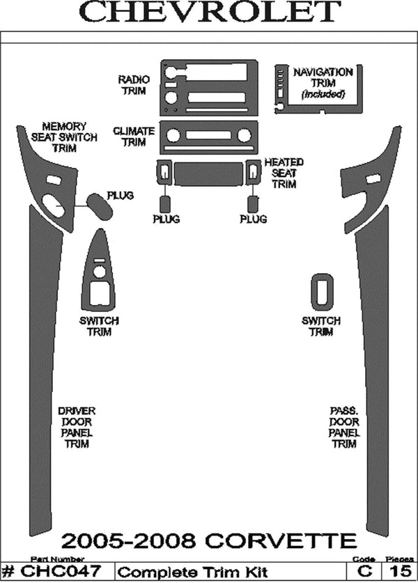 2005-2011 Chevrolet Corvette Wood Grain Dash Trim Kit