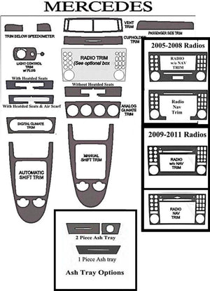 2005-2011 Mercedes Benz SLK Real Matte Carbon Fiber Dash Trim Kit