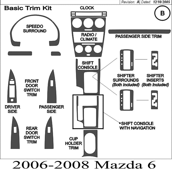 2006-2008 Mazda 6 Real Brushed Aluminum Dash Trim Kit