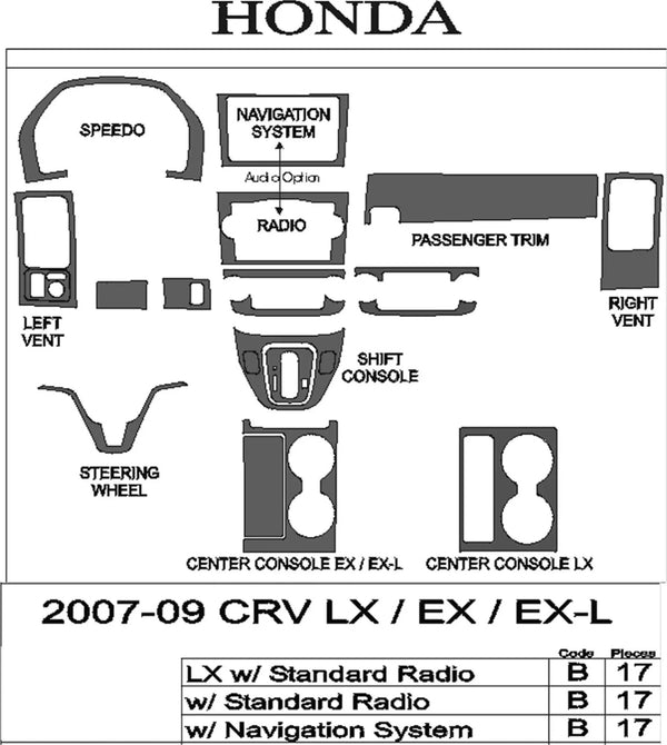 2007-2009 Honda CRV Real Brushed Aluminum Dash Trim Kit