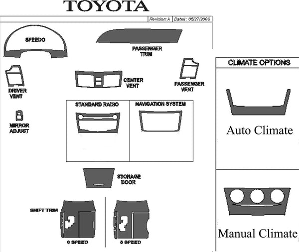 2007-2009 Toyota Camry Wood Grain Dash Trim Kit