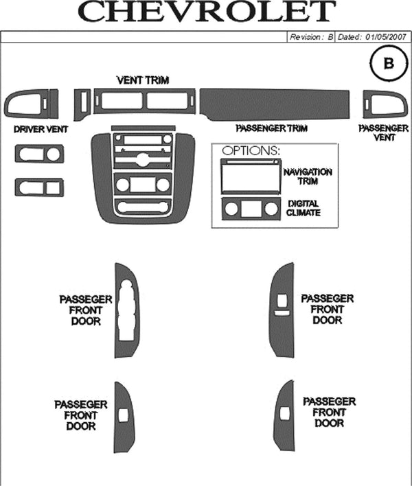 2007-2011 Chevrolet Suburban Real Carbon Fiber Dash Trim Kit