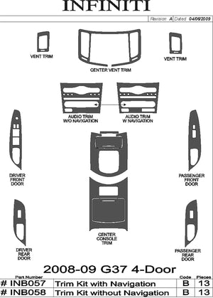 2008-2009 Infiniti G37 Sedan Real Carbon Fiber Dash Trim Kit