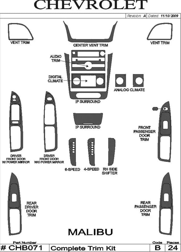 2008-2010 Chevy Malibu Real Brushed Aluminum Dash Trim Kit