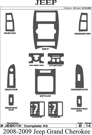 2008-2010 Jeep Grand Cherokee Wood Grain Dash Trim Kit