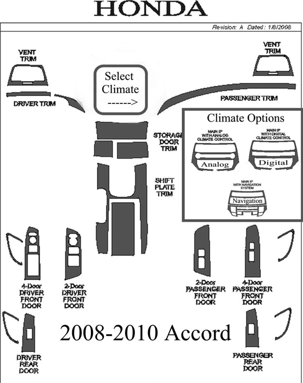 2008-2012 Honda Accord Real Brushed Aluminum Dash Trim Kit