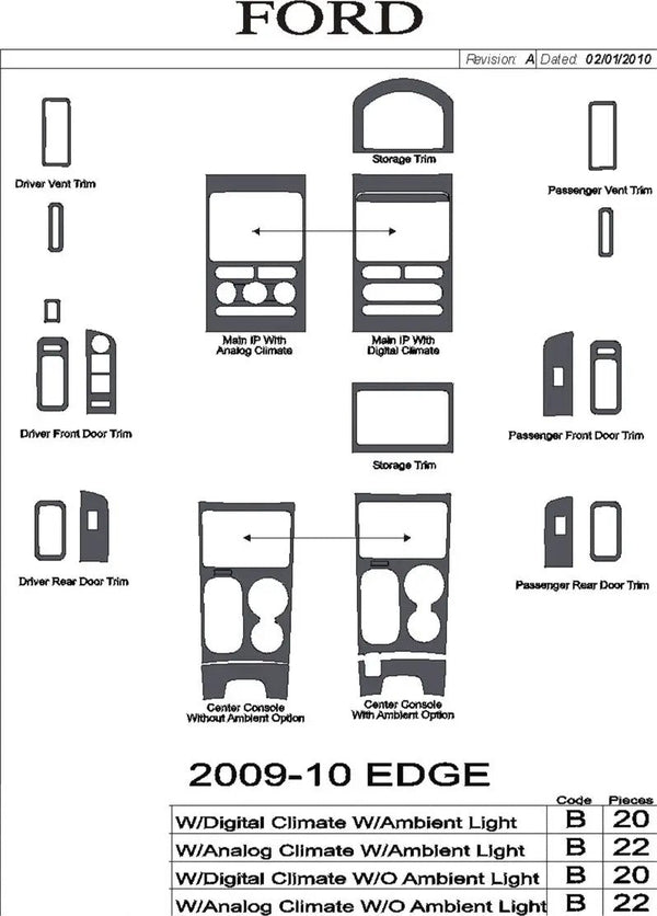 2009-2010 Ford Edge Real Brushed Aluminum Dash Trim Kit
